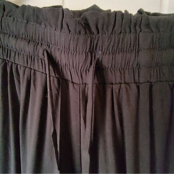 Wide Legged Draped Swishy Black Elastic Waist Drawstring Pants Size L - Picture 4 of 7
